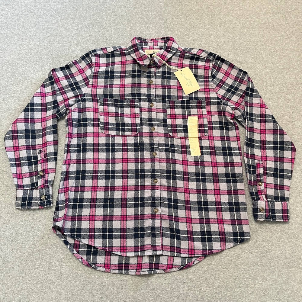 Universal Thread Shirt Womens XS Button Button Up Purple Plaid Long Sleeve New